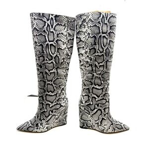 MICHAEL Michael Kors Isra Snake Leather Side-Zip‎ Wedge Tall Boots Size 5.5M